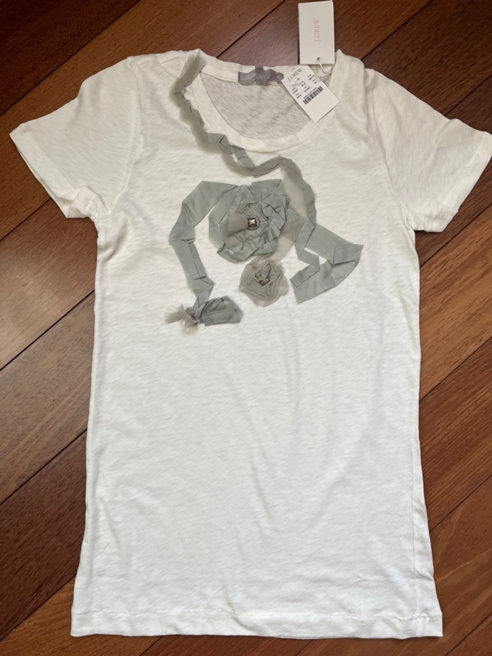 NWT J. Crew Ribbon Flower & Sequin Embellished Tee